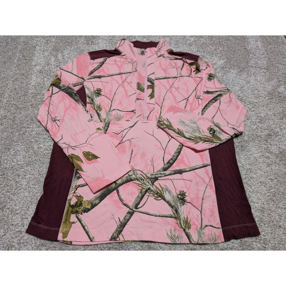 NORTHCREST Pink Realtree Camo Quarter‎ Zip Pullover Long Sleeve Shirt Women XL